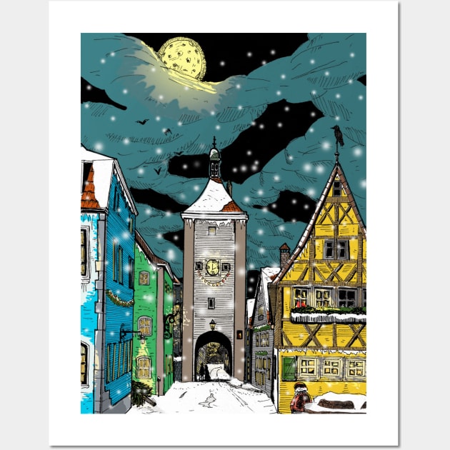 Rothenburg ob der Tauber Germany at Christmas Wall Art by Wall-Art-Sketch